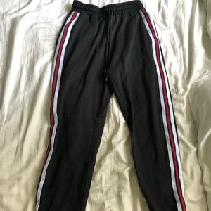 SHEIN black sweatpants with red & navy stripes